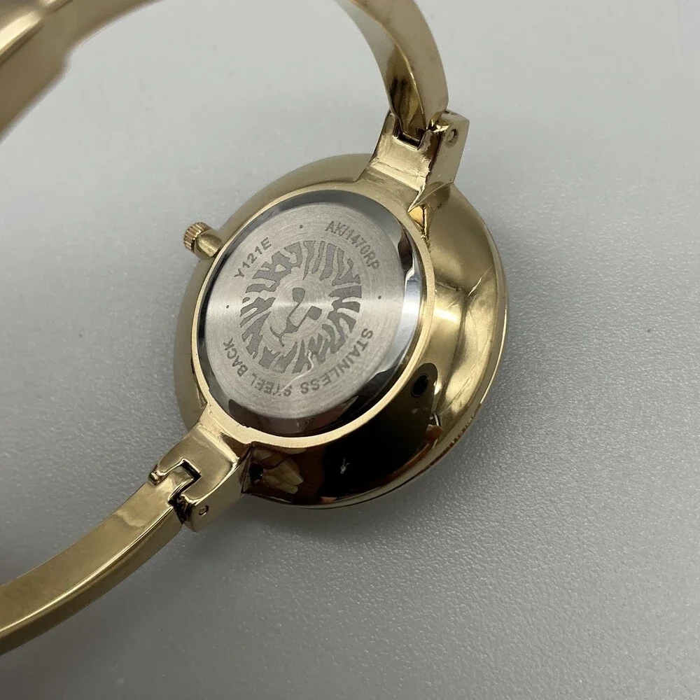 Anne Klein Womens Watch 32mm Black Dial Gold Tone Bangle New Battery 6.75
